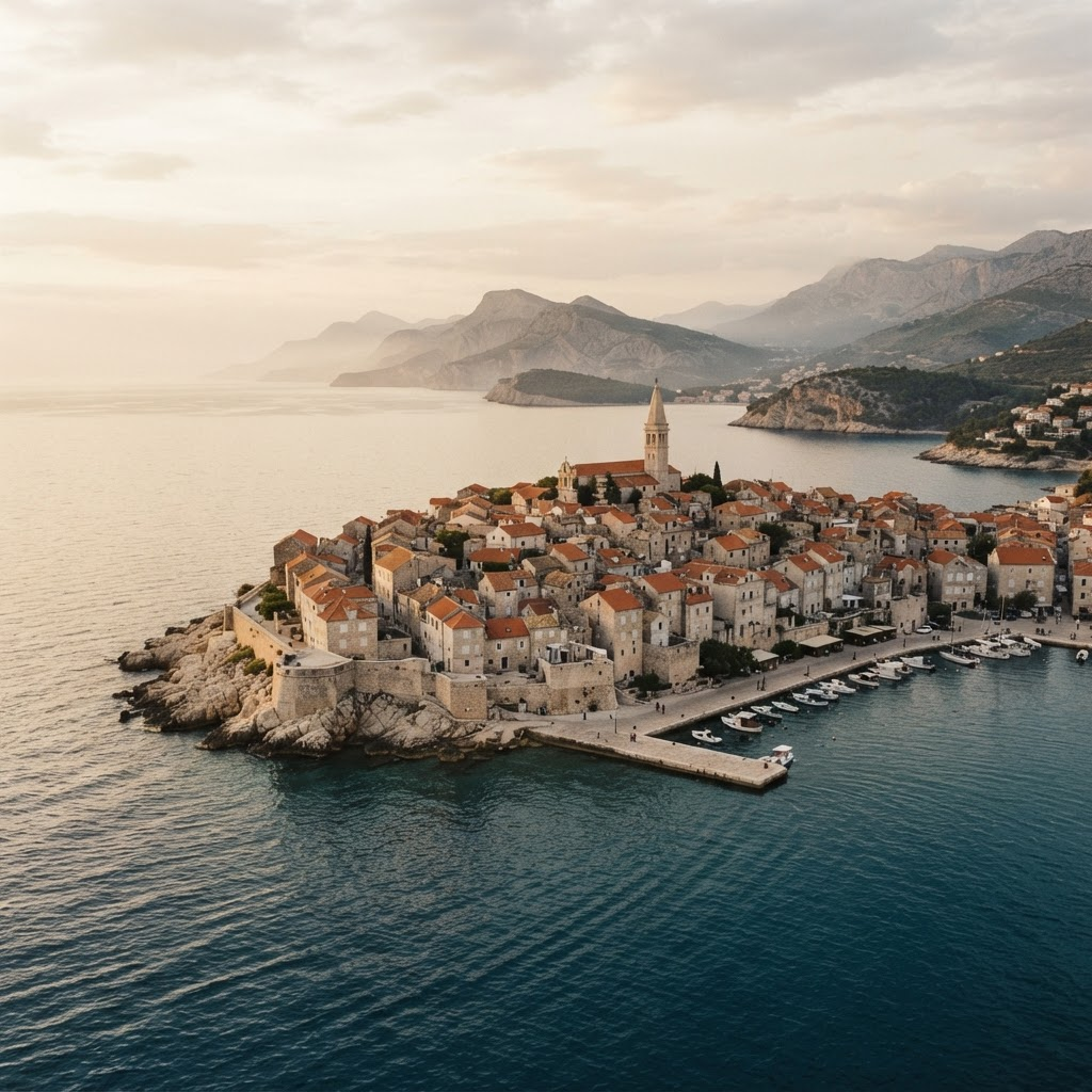 A hidden Adriatic coastal town at golden hour